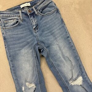 Flying Money Jeans Womens 25 Distressed Ripped Frayed‎ Flare Leg Whiskered Denim